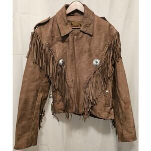 Vtg Wilsons Open Road Women's Fringe Concho Leather Jacket Sz Med Boho Western